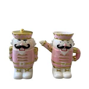 NEW Neiman Marcus Pink Nutcracker Ceramic Sugar & Creamer 2pk Christmas Holiday
